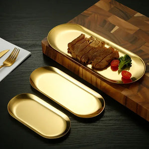 Oval Stainless Steel Dessert Tray - Modern Culinary Elegance